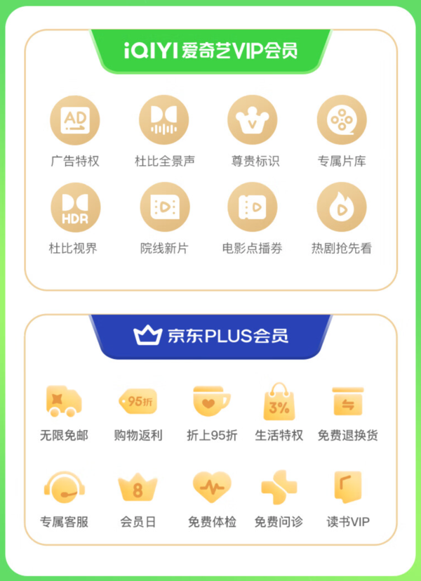 iQIYI 愛奇藝 黃金會員年卡+京東PLUS年卡