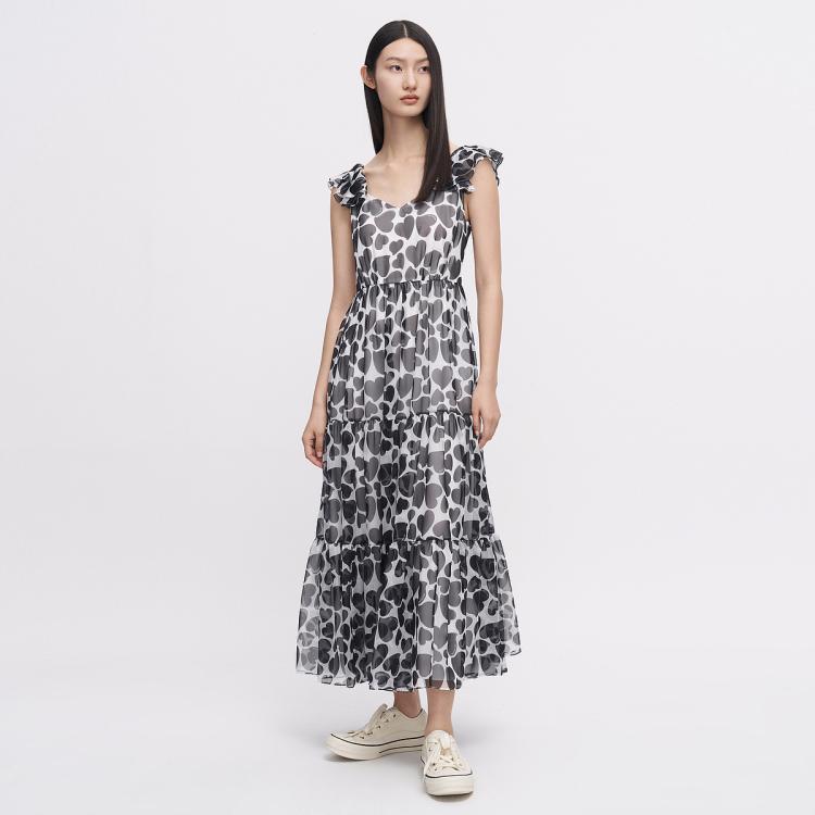 歌力思 夏季法式茶歇小飛袖連衣裙女