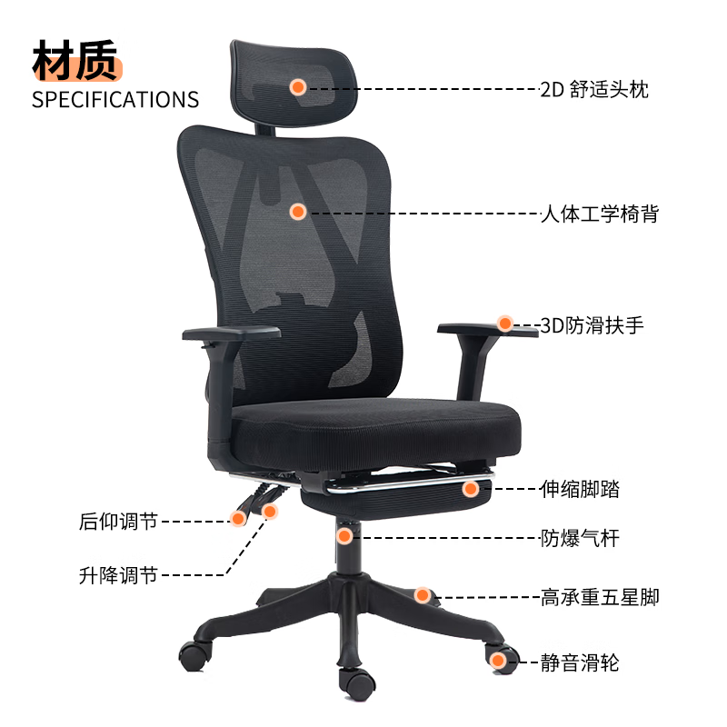 優蘭森 人體工學椅辦公椅子電腦椅家用座椅電競椅學習椅可躺久坐轉椅 W2026曜黑可躺