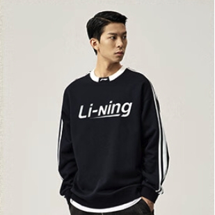 LI-NING 李寧 衛(wèi)衣加絨保暖情侶裝24秋季復(fù)古刺繡針織休閑運(yùn)動上衣AWDU917