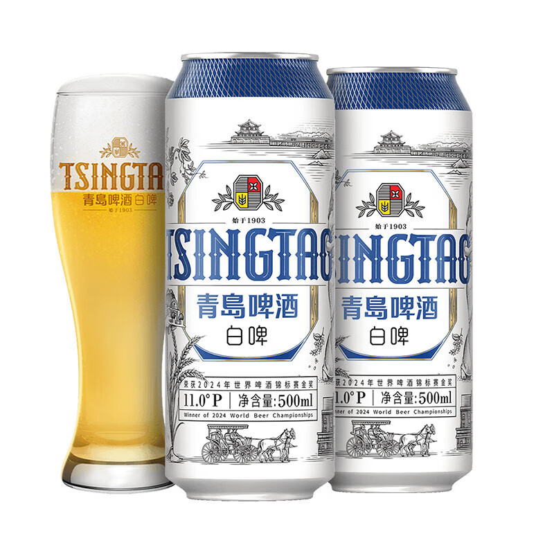 青島啤酒 TSINGTAO 精釀全麥白啤11度500mL*12罐 贈同款白啤330ml*6罐