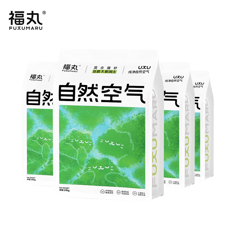 福丸 自然空氣原味豆腐膨潤土混合貓砂 除臭低塵 純凈無香2.5kg 4 整箱