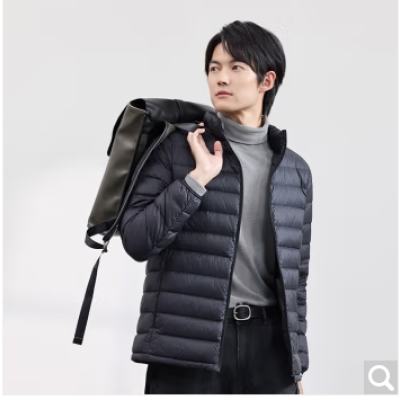 plus會員：京東京造【air+零壓羽絨】輕薄羽絨服男外套冬立領白鴨絨 曜石黑