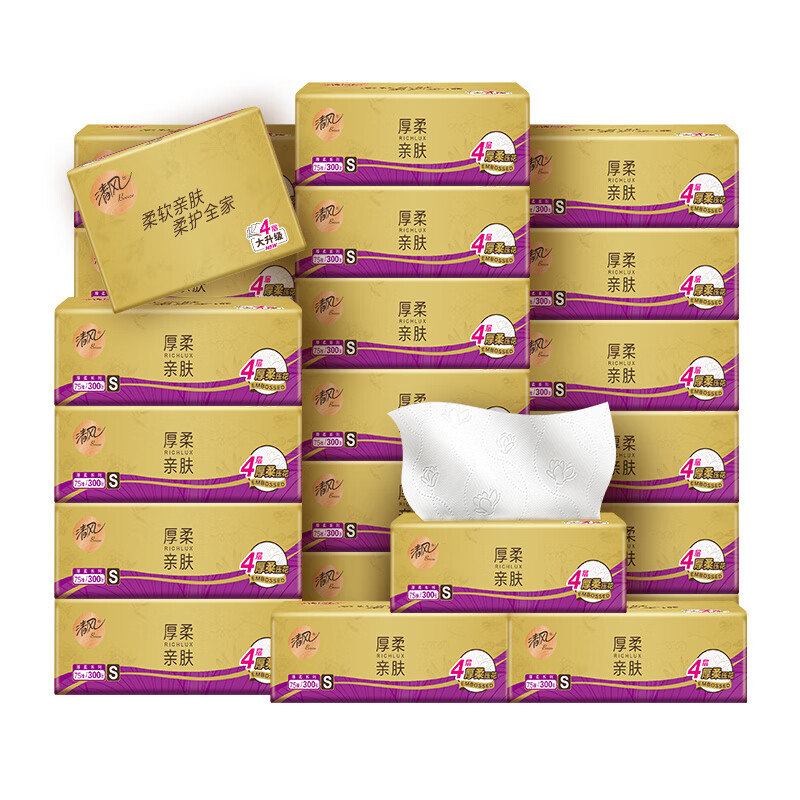 清風 金裝抽紙加厚4層300張 27包/整箱