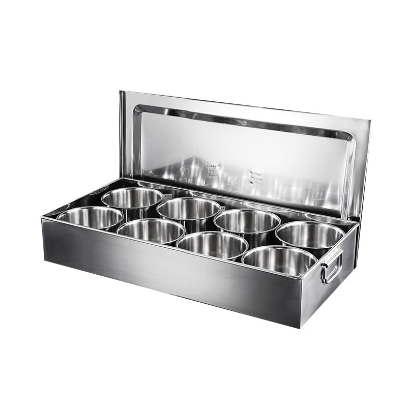 全適 不銹鋼調(diào)料罐存料留樣箱帶蓋味盒8頭 商用超大調(diào)料器皿味盅八罐 不銹鋼調(diào)料罐8味盅組合整套