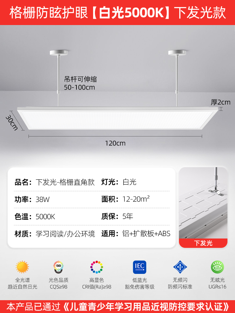 振牛 ZN-DD38W 吊燈 格柵深防眩-純凈光5000K 鋁
