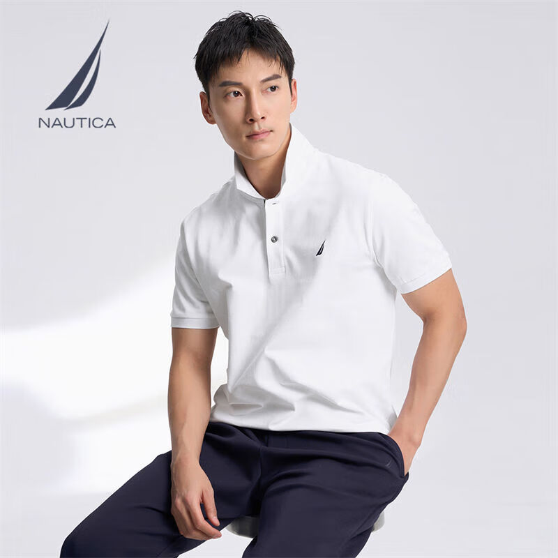 NAUTICA 男裝25春夏商務休閑舒適親膚棉氨透氣短袖POLO男 白色1BW S