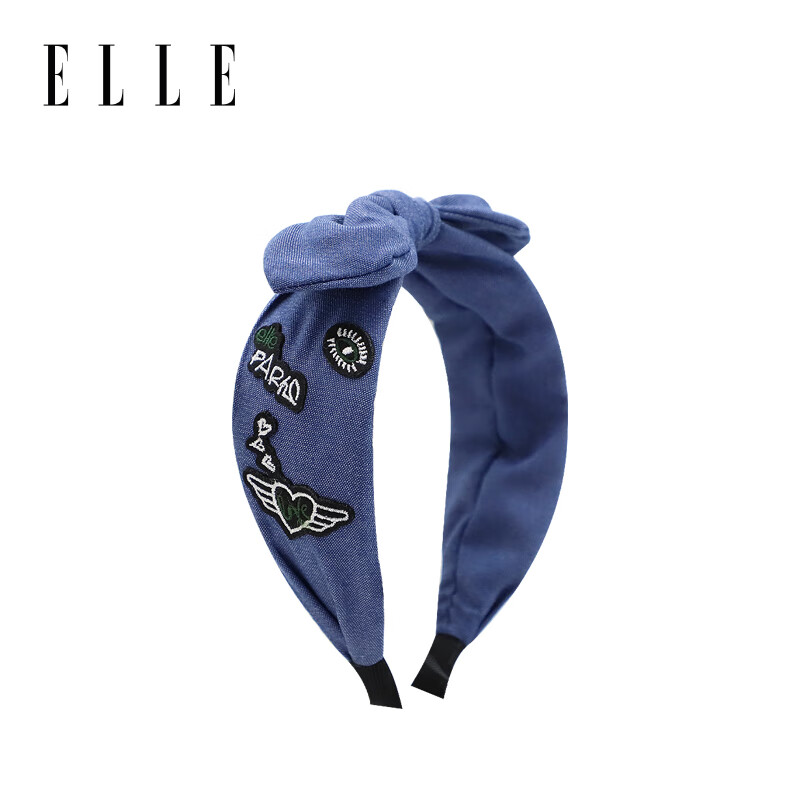 京東PLUS：ELLE 發(fā)箍女士蝴蝶結(jié)牛仔風(fēng)涂鴉刺繡高級(jí)感頭箍 牛仔藍(lán)