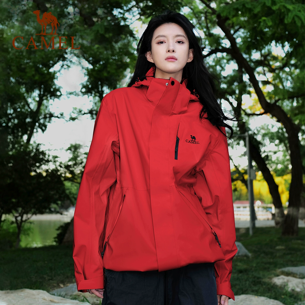 新年紅 駱駝戶外沖鋒衣女三合一