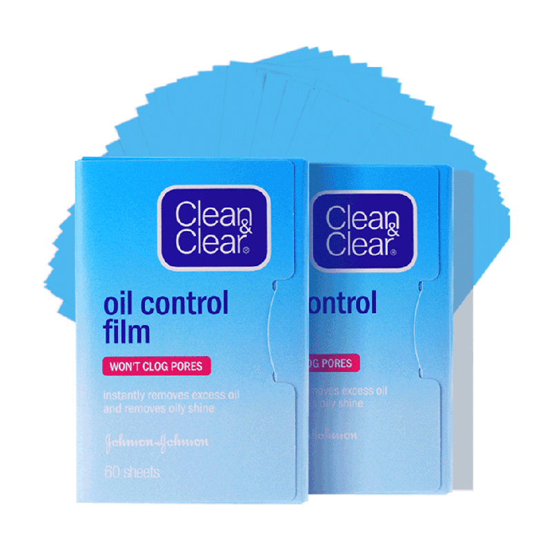 Clean&Clear 可伶可俐 吸油紙藍膜面部吸油面紙女男士控油面巾紙便攜裝60片*2包