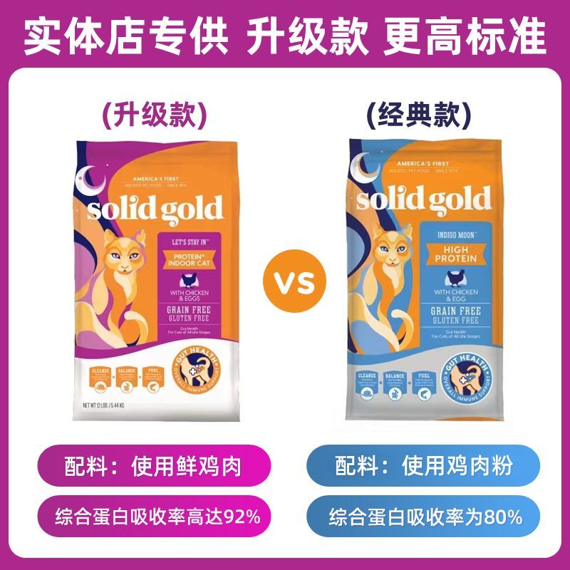 百億補貼：素力高 SolidGold金素貓糧鮮肉雞成貓素力高進口高蛋白貓主糧12磅/5.44kg