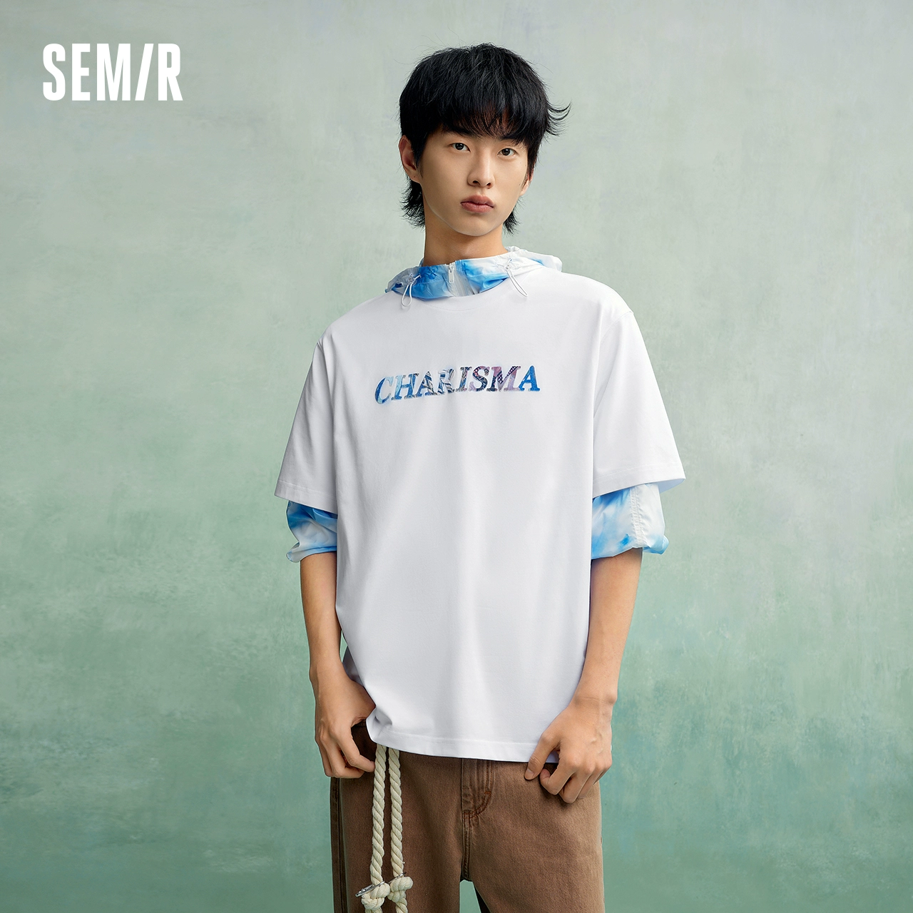 Semir 森馬 [萬華錄]森馬短袖T恤男2023夏季新款吸濕速干情侶上衣字母印花潮