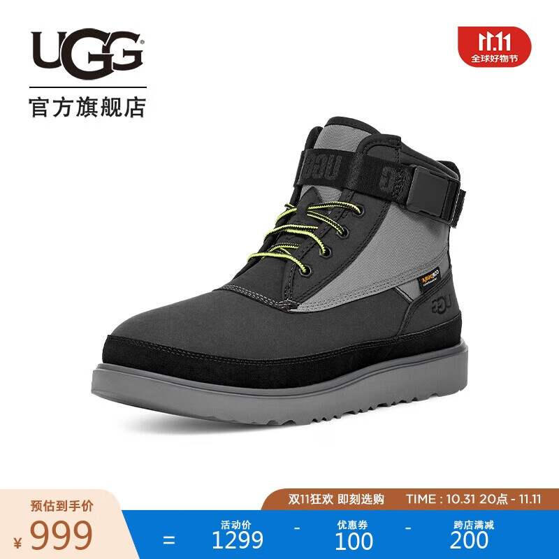 UGG 秋季男士潮流搭扣保暖休閑鞋時尚短靴1143985BLK|黑色40