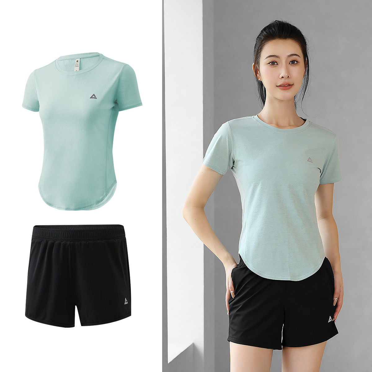 匹克 女款運(yùn)動(dòng)套裝瑜伽服短袖短褲透氣T恤