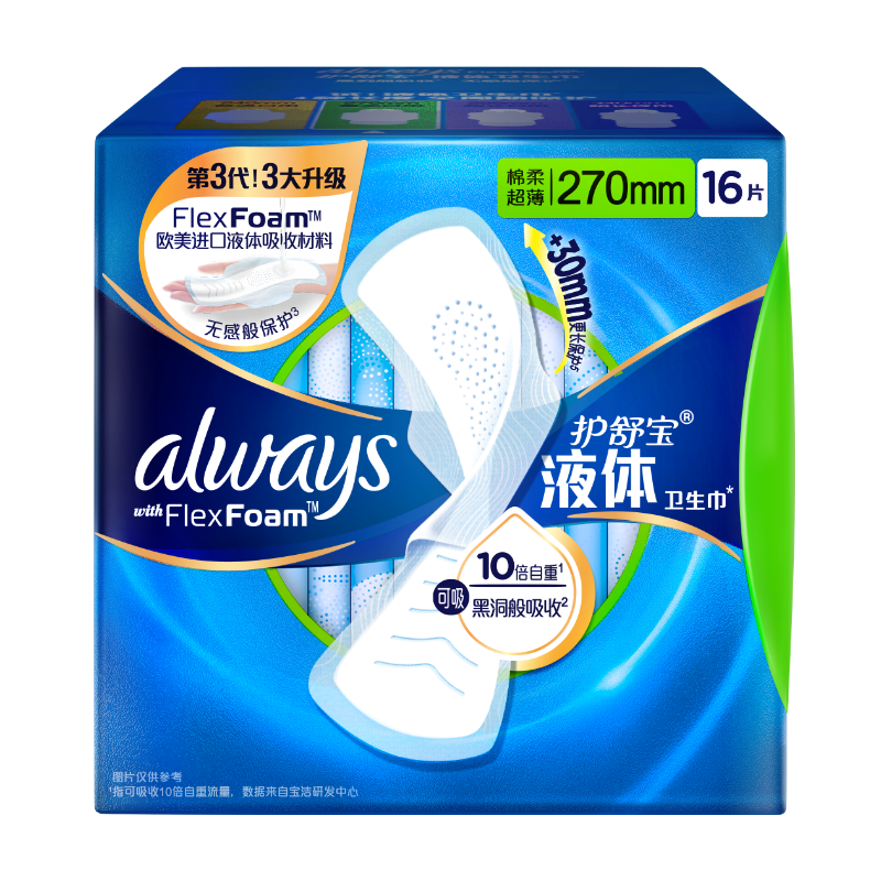PLUS會(huì)員：護(hù)舒寶 液體衛(wèi)生巾16片加長(zhǎng)270mm*4件+贈(zèng)護(hù)舒寶 液體衛(wèi)生巾8片裝
