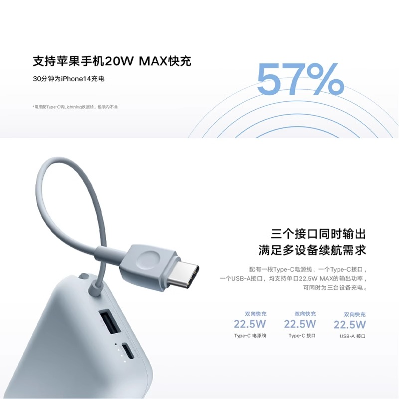 小米 Xiaomi P15ZM 自帶線充電寶 口袋版 10000mAh Type-C 22.5W
