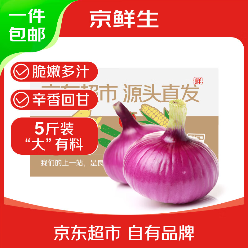 限移動端、京東百億補貼：京鮮生 河南紫皮洋蔥帶皮 凈重5斤 單果300g+ 新鮮蔬菜源頭直發