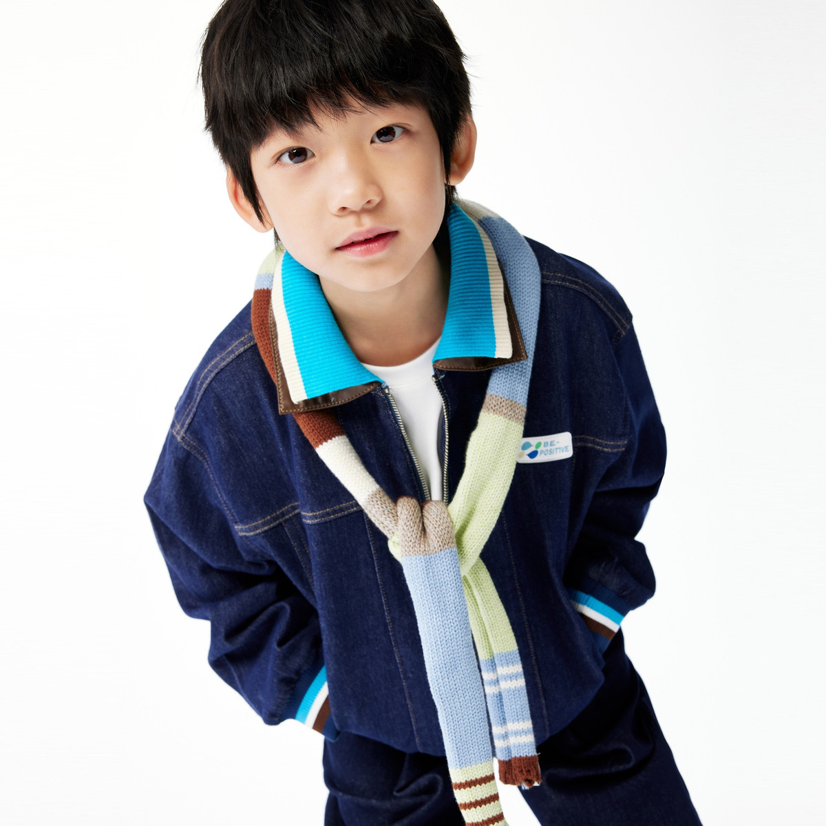 gxg.kids GXG童裝春秋兒童外套男童翻領(lǐng)拉鏈牛仔上衣