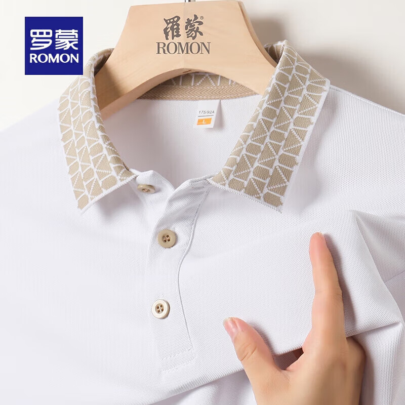 羅蒙 純色百搭2025夏季潮流簡(jiǎn)約風(fēng)中青年商務(wù)POLO衫 月光白