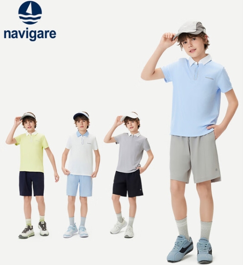 Navigare 意大利小帆船 2025夏季新款男童防曬速干短袖POLO衫