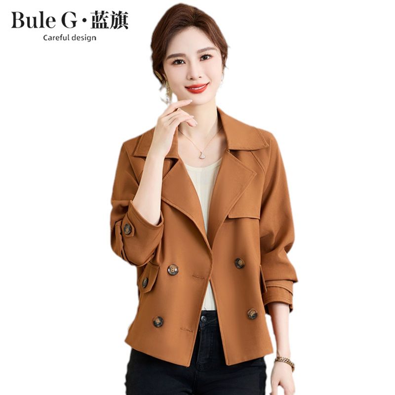 百億補貼：藍旗中年媽媽秋裝時尚減齡翻領外套女士2023新款中老年春秋風衣