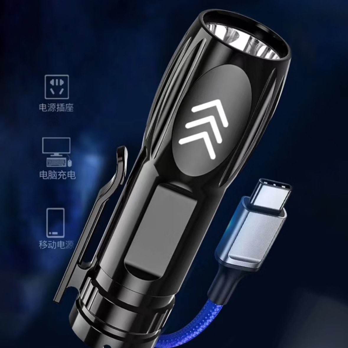 微信小程序：戶(hù)外專(zhuān)用led手電筒強(qiáng)光usb充電超亮遠(yuǎn)射400毫安手電筒-鋁合金至尊款*2件