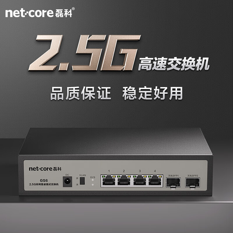 磊科 netcore GS6 2.5G交換機(jī)4個(gè)2.5G電口+2個(gè)萬(wàn)兆SFP光口