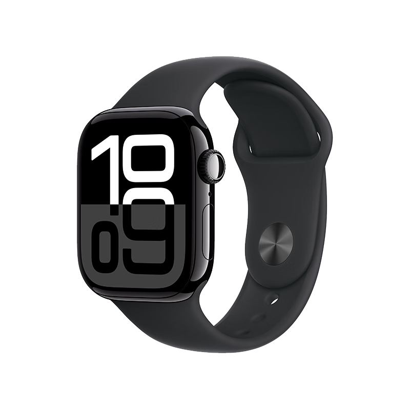 Apple Watch Series 10 智能手表42毫米亮黑色鋁金屬表殼黑色運動型表帶S/M【GPS款】MX1M3CH/B