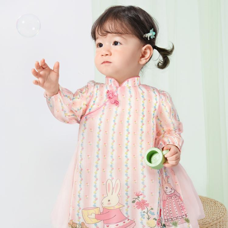 巴拉巴拉 女童紗裙秋裝嬰兒印繡花連衣裙網紗精致國風甜美萌趣可愛