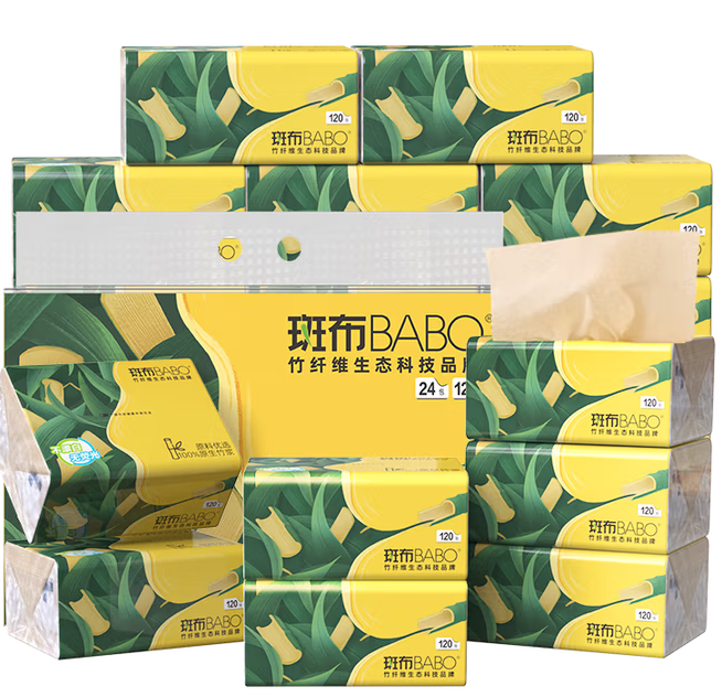 斑布 BASE系列本色抽紙 加大S碼 3層120抽*24包