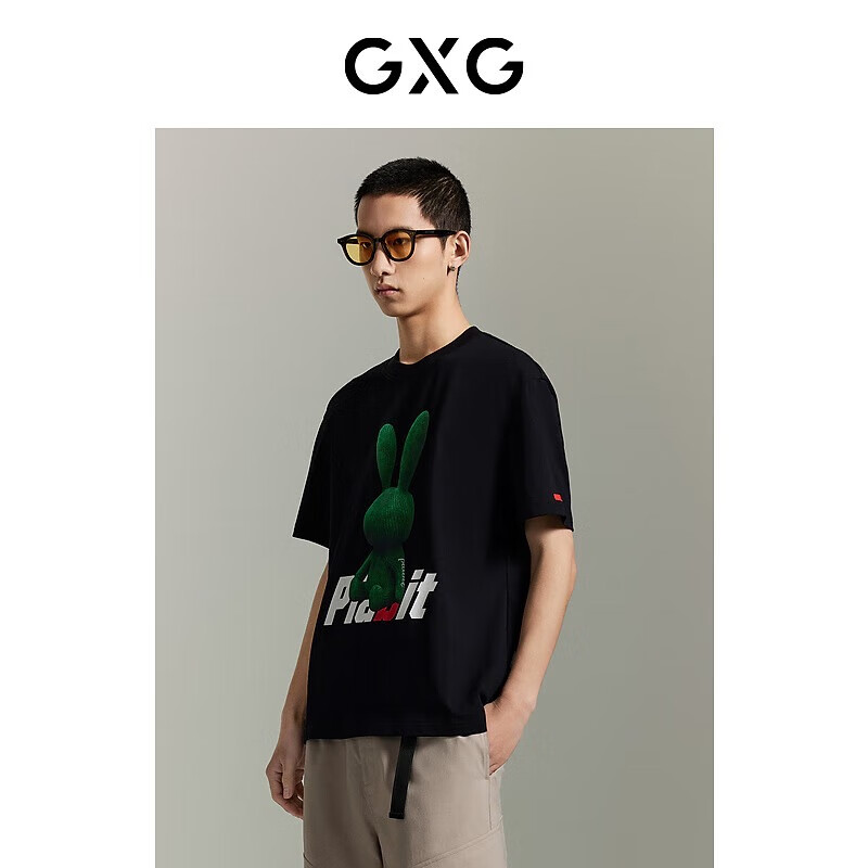 GXG 奧萊 夏季短袖T恤合集 GEX14413622黑色圓領短袖T恤 S 165