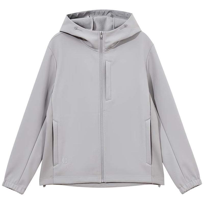 JACK&JONES 杰克瓊斯 秋季時尚保暖加絨三防戶外夾克連帽軟殼外套 灰色