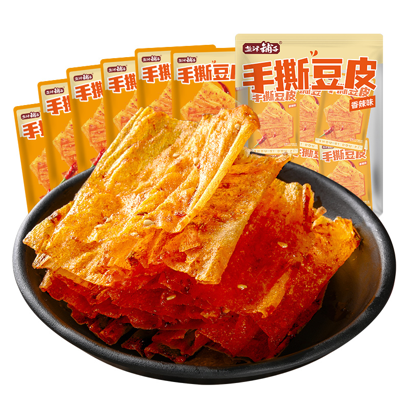 鹽津鋪?zhàn)?手撕豆皮辣片零食小吃休閑食品兒時(shí)辣條豆干即食10包117g