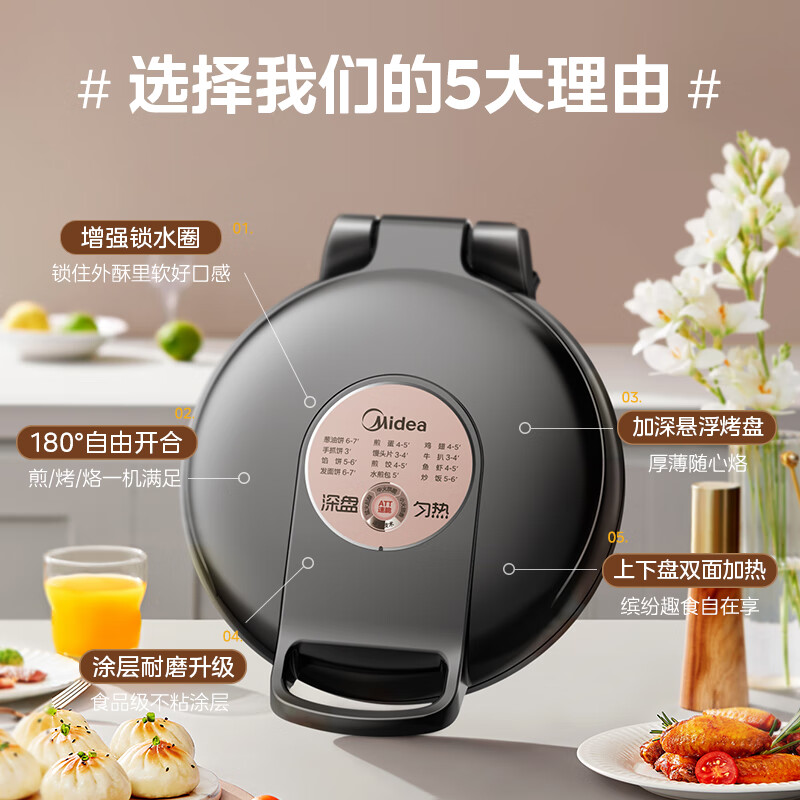 美的 電餅鐺 家用雙面加熱不沾電餅檔煎餅鍋 可做三明治 黑色 JKE30T76