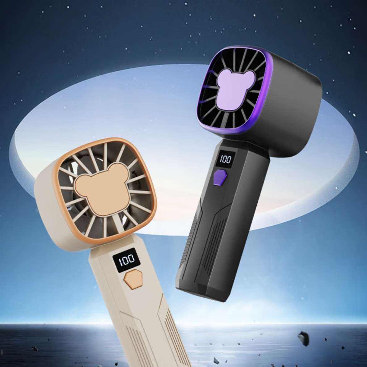 手持小風扇迷你便捷usb高速渦輪風扇戶外學生宿舍辦公室可用72小時丨5檔強風丨智能數顯 米色