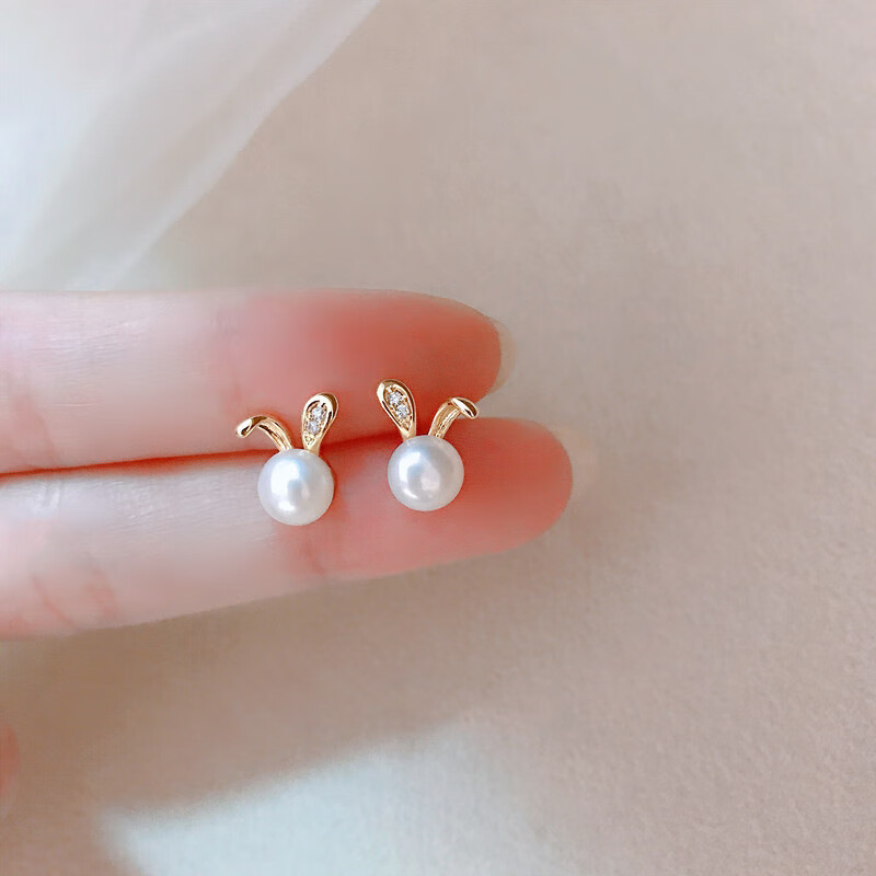 珥柒 s925銀兔子耳釘女甜美小珍珠耳環(huán)感耳飾送女友閨蜜禮物 金色一對(duì)