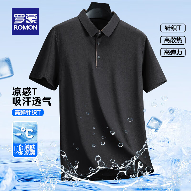 羅蒙 冰絲針織POLO衫 純色無印花 藏青