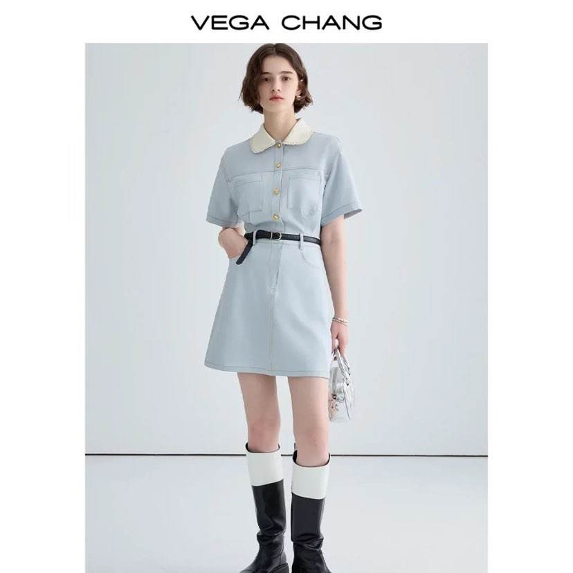 首購：VEGA CHANG 法式茶歇連衣裙女2025年夏季新款高級感氣質顯瘦赫本風長裙
