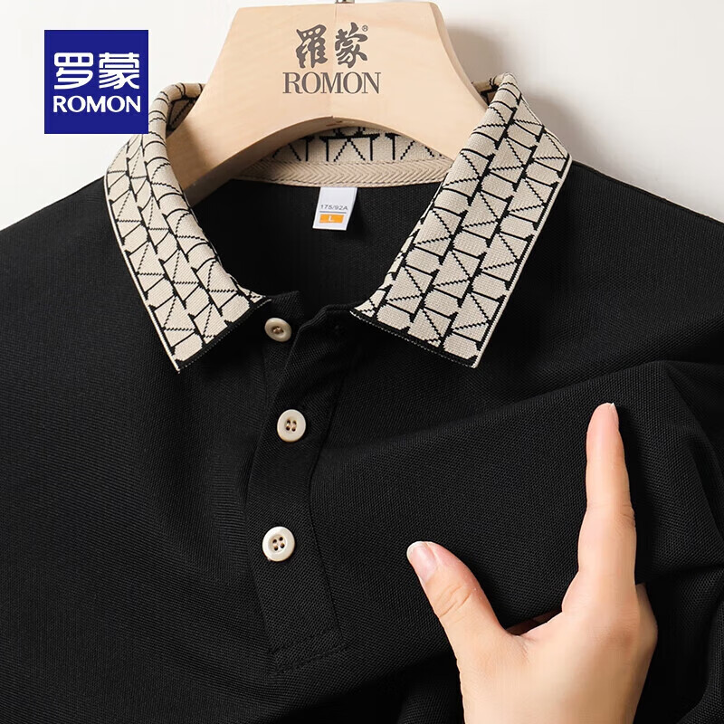 羅蒙 純色百搭2025夏季潮流簡約風(fēng)中青年商務(wù)POLO衫 典雅黑