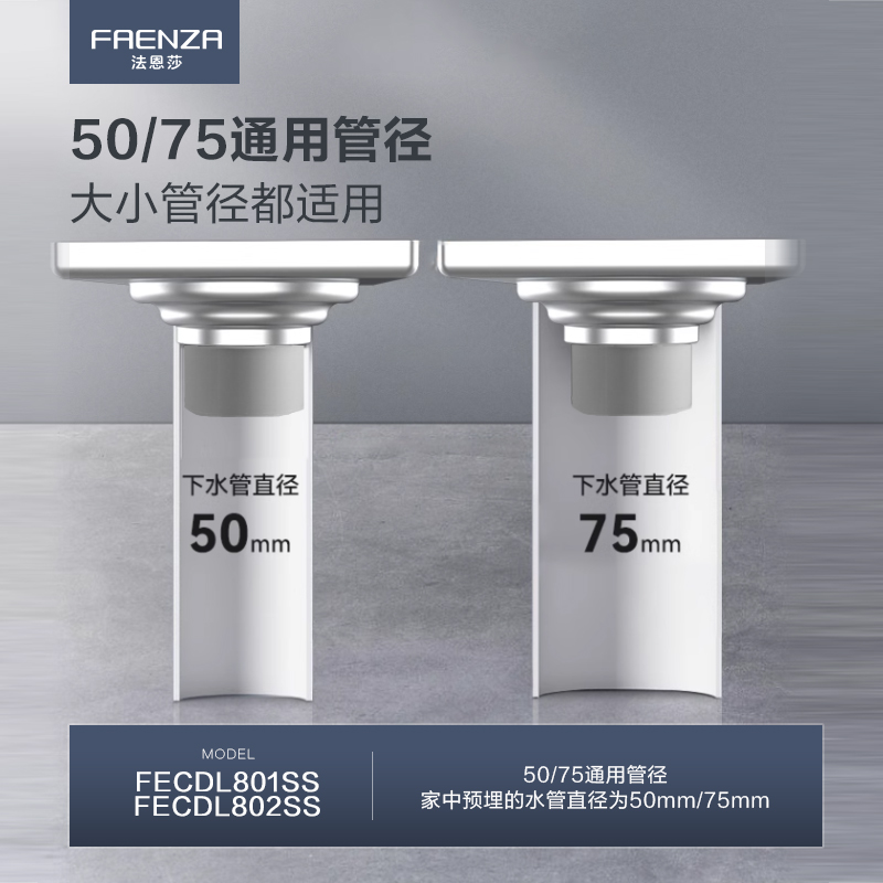 FAENZA 法恩莎 衛浴洗衣機廚衛雙用自動密封式防臭隔蟲不銹鋼排水地漏
