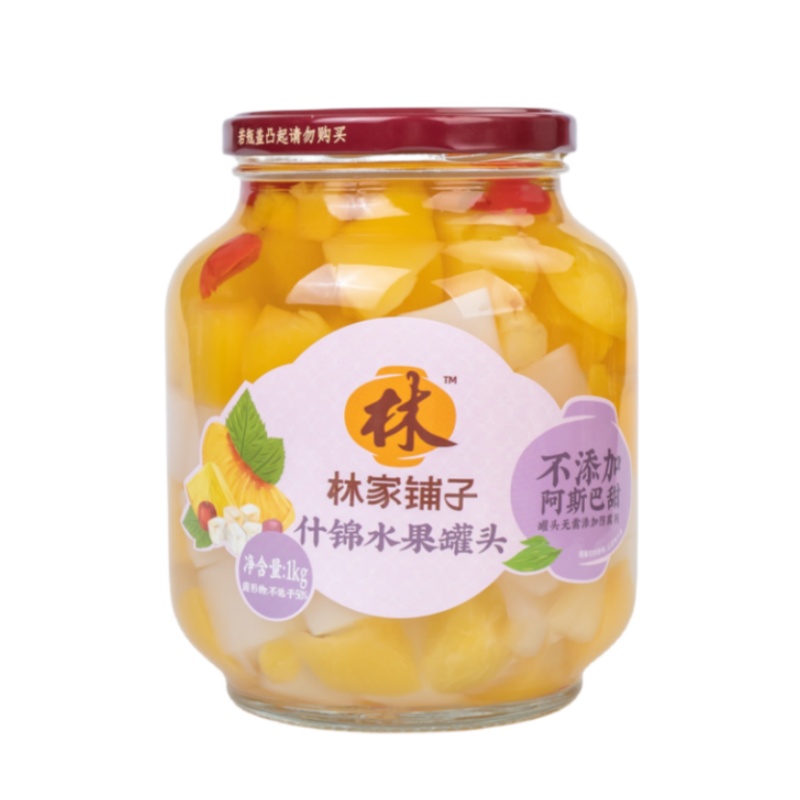 林家鋪子 黃桃椰果雙拼什錦罐頭 1000g 瓶裝
