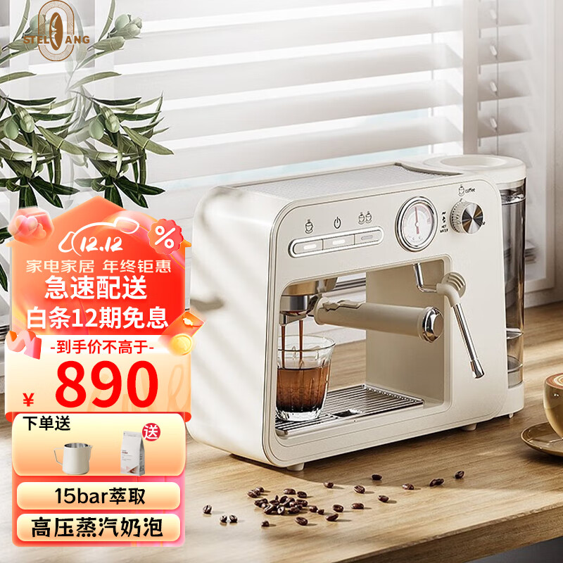 Stelang 雪特朗 家用意式咖啡機小型半自動濃縮美式一體帶蒸汽打奶泡意式藝術咖啡機個性咖啡