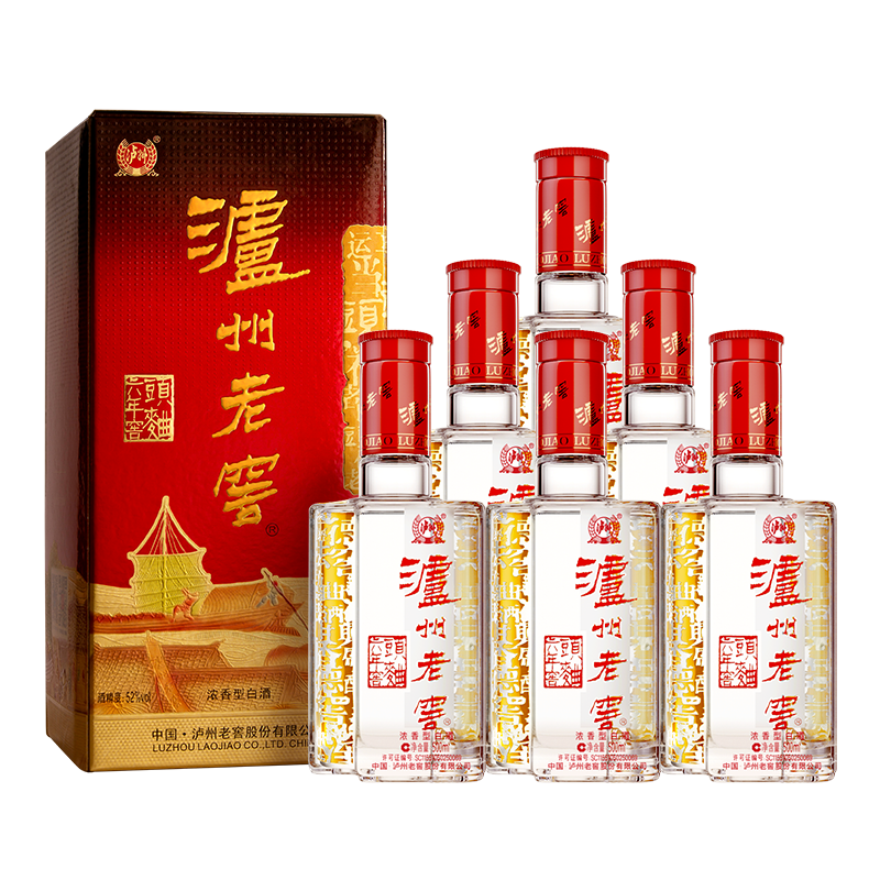 plus會員:瀘州老窖 六年窖頭曲 濃香型白酒 52度 500ml 6瓶 整箱裝(內含禮品袋)