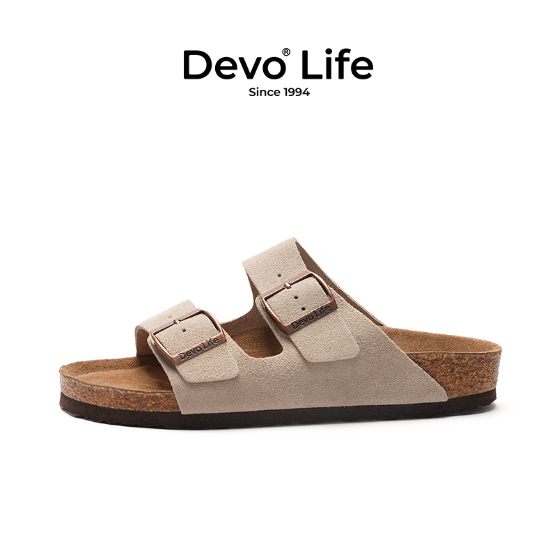 的沃 Devo 休閑反絨牛皮軟木拖鞋 男女同款
