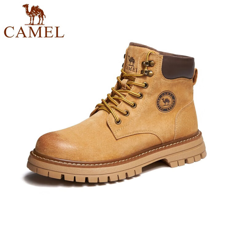 CAMEL 駱駝 馬丁靴男時尚舒適情侶款厚底增高工裝大黃靴戶外運動徒步登山鞋子