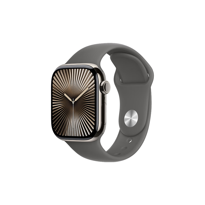 限地區、國補、PLUS：Apple/蘋果 Watch Series 10 智能手表GPS+蜂窩款42毫米原色鈦金屬表殼巖灰色運動型表帶M/L MWXV3CH/B