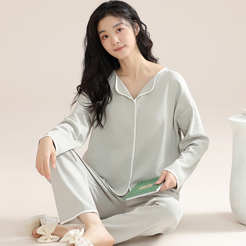 Miiow 貓人 莼棉睡衣女 自帶胸墊 可外穿家居服套裝 米灰