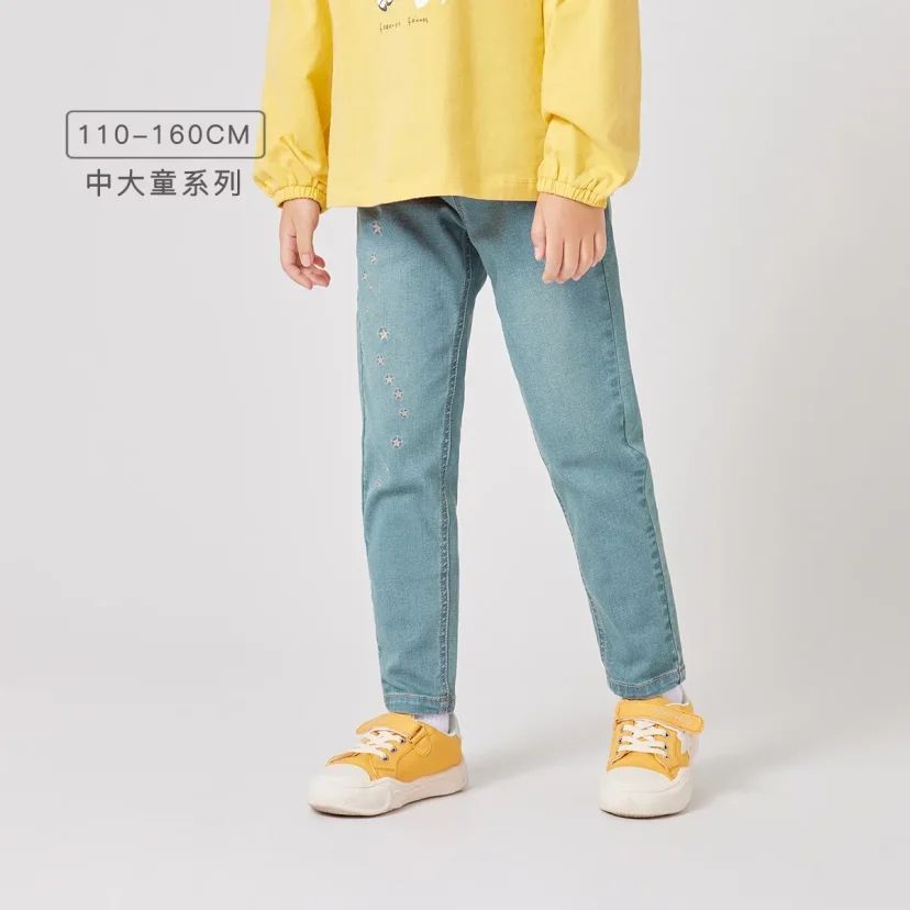 戴維貝拉 【商場同款】女童牛仔褲童裝春秋中大童洋氣長褲兒童褲子