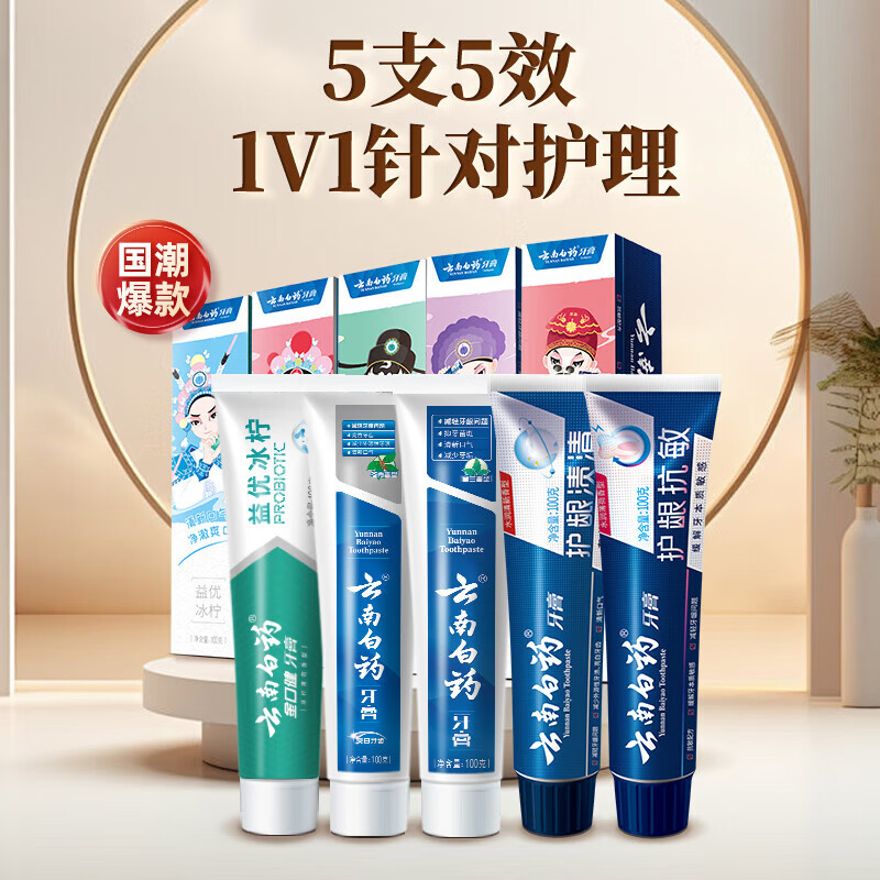 云南白藥 牙膏 經(jīng)典牙膏系列+雙效抗敏系列+金口健系列 牙膏套裝 國粹定制版 5件套