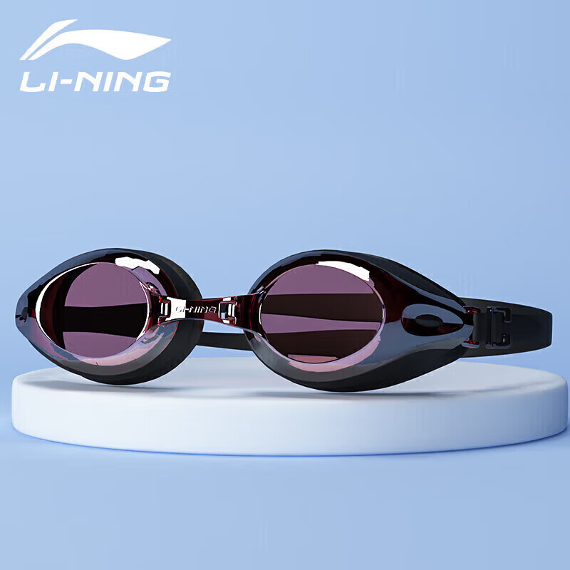 李寧 LI-NING 泳鏡高清防霧大框游泳眼鏡潛水防水通用平光泳鏡游泳裝備LSJL6233棗紅色